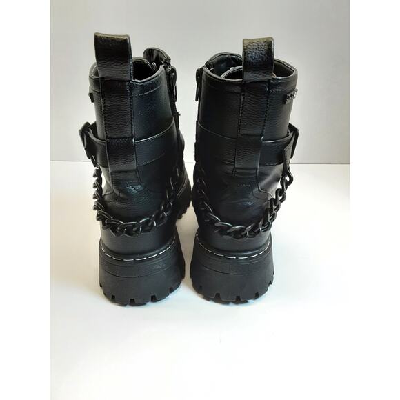 Sugar Black Womens Ankle Chain Buckle Combat Boots - Picture 5 of 8